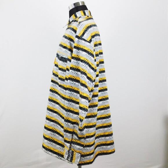 Entrig Yellow Black Stripe Polyester Long Sleeve Button-Up Mens XXL Shirt - Picture 3 of 6